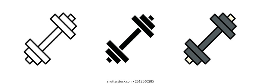 Gym icon, dumbbells icon, weights, strength training, gym equipment, stroke, fill isolated on white background, suitable for mobile apps and web
