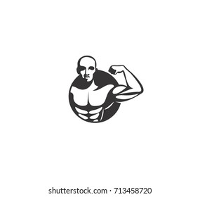 Gym icon, man with muscles, protein, fatloss, handsome and smart, developed body, vector illustration