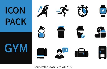 Pack de iconos de gimnasio con varios símbolos y objetos de fitness