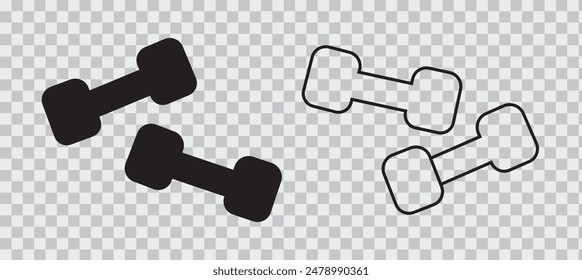 Gym Icon Set. Fitness and Exercise Equipment Including Dumbbells.