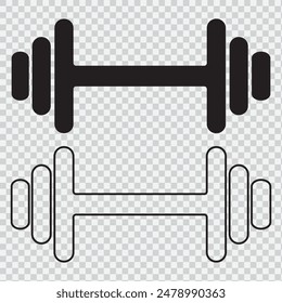 Gym Icon Set. Fitness and Exercise Equipment Including Dumbbells.