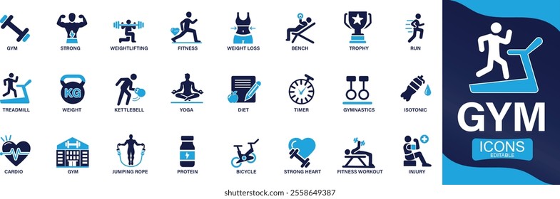 Gym icon set healthy lifestyle, weight training, workout You can easily change the color