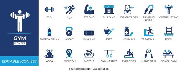 Gym icon set. Solid icon collection.