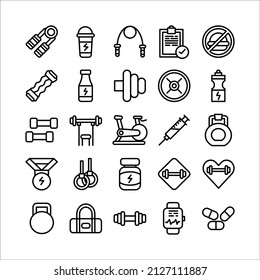 Gym icon set vector line for website, mobile app, presentation, social media.