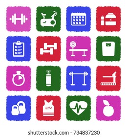 Gym Icons. Grunge Color Flat Design. Vector Illustration. 