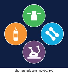 Gym icons set. set of 4 gym filled icons such as slim, exercise bike, dumbbell