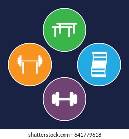 Gym icons set. set of 4 gym filled icons such as barbell, horizontal bar