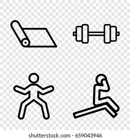 Gym icons set. set of 4 gym outline icons such as man doing exercises, carpet