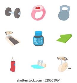 Gym icons set. Cartoon illustration of 9 gym vector icons for web