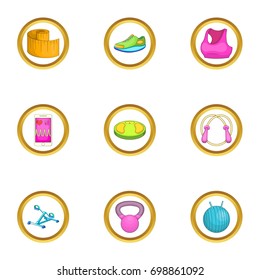Gym icons set. Cartoon illustration of 9 gym vector icons for web design