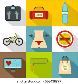 Gym icons set. Flat illustration of 9 gym vector icons for web