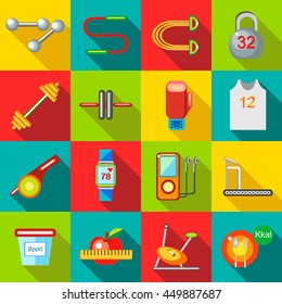 Gym icons set in flat style vector illustration