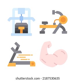 gym icons set = lat pulldown, rowing, treadmill, muscle. Perfect for website mobile app, app icons, presentation, illustration and any other projects