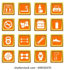 Gym icons set in orange color isolated vector illustration for web and any design
