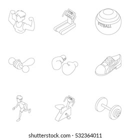 Gym icons set. Outline illustration of 9 gym vector icons for web