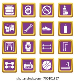 Gym icons set in purple color isolated vector illustration for web and any design