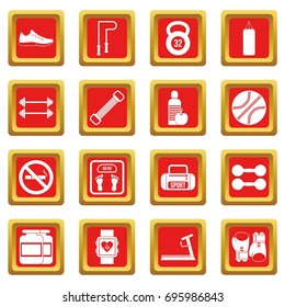 Gym icons set in red color isolated vector illustration for web and any design