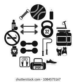 Gym Icons set in simple style isolated on white background