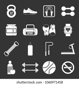Gym Icons set vector white isolated on grey background 