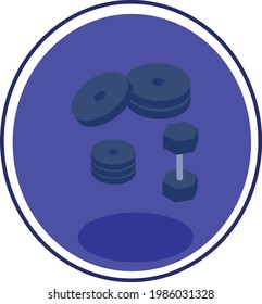 Fitnessgeräte und Zubehör, Vektorbild, mehrfarbiger, violetter Hintergrund