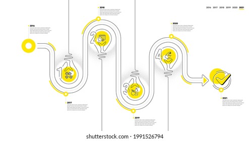 Gym Infographic Timeline With 4 Steps. Lightbulb Journey Path Infographics. Sport Process Diagram With Dumbbells, Exercise Schedule, Diet And Strong Muscle Arm Line Icons. Vector