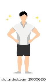 Gym instructor male pose, standing with hands on hips
