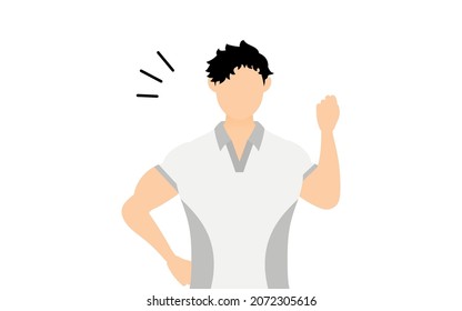 Gym instructor man pose, encouraging with gut pose