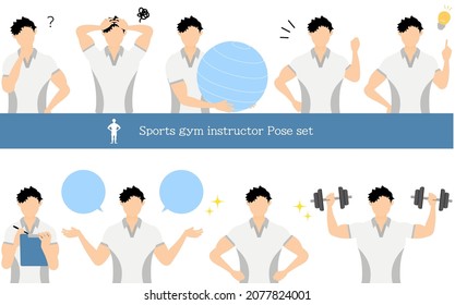 Gym instructor man pose set
