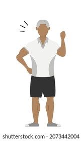 Gym instructor senia man pose, encouraging with gut pose