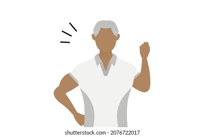 Gym instructor senior man pose, encouraging with gut pose