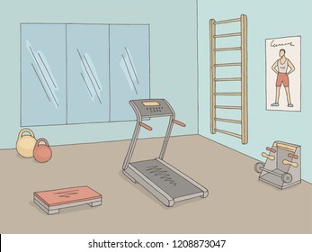 Gym Interior Graphic Color Sketch Illustration Vector