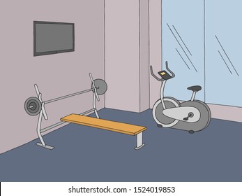 Gym Interior Graphic Color Sketch Illustration Vector