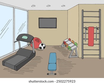 Vector de ilustración de boceto de color gráfico interior de gimnasio 