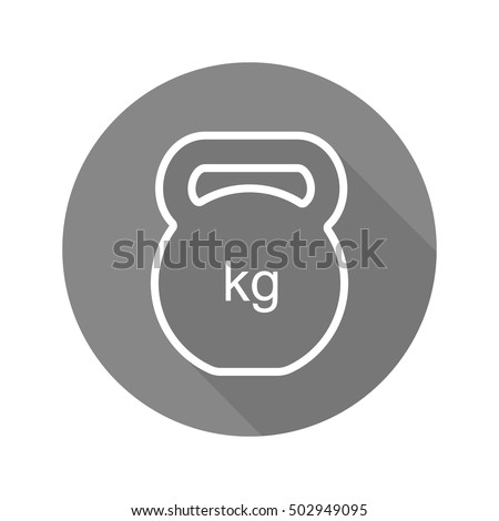 Gym kettlebell flat linear long shadow icon. Vector line symbol