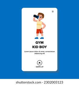 gym kid boy vector. exercise fitness, training male, activity caucasian, sportswear children, child active gym kid boy web flat cartoon illustration