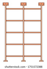 Gym ladder icon vector. Wooden fitness gym ladder attached to the wall. Gymnastics swedish staircase stand near white wall. Sports ladder trainer wall exercises furnishing