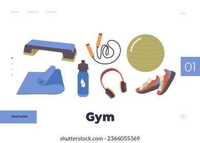 Gym landing page design template for online service offering training workout or sports equipment