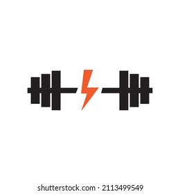 gym lightning bolt logo. simple combination of barbell and lightning bolt logo design.
