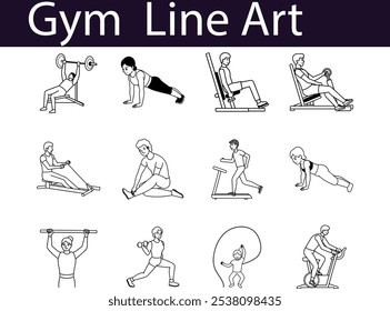 Gym Line Art Illustration Workout Fitness Exercise