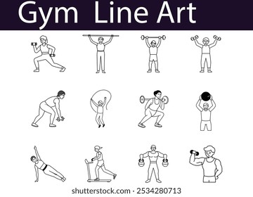 Gym Line Art Ilustraciones de rutinas de ejercicio