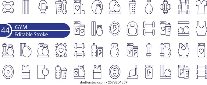 GYM Line Editable Icons set. Vector illustration in modern thin line style of fitness related icons , gym, sports equipment, exercises, and more