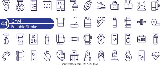 GYM Line Editable Icons set. Vector illustration in modern thin line style of fitness related icons , gym, sports equipment, exercises, and more