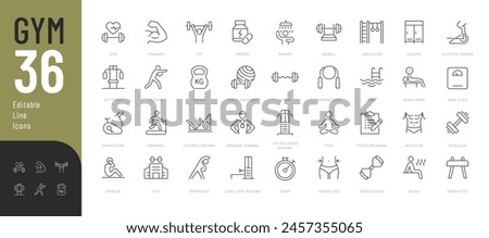 GYM Line Editable Icons set. Vector illustration in modern thin line style of fitness related icons: gym, sports equipment, exercises, and more. Pictograms and infographics for mobile apps.