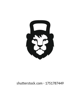 Gym lion logo template design. Kettlebell gym fitness badge ,illustration.