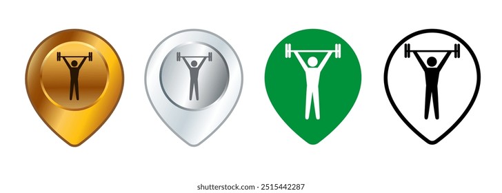Localização do ginásio fisiculturista área mapa destino pinpoint treinamento de saúde levantamento de peso zona design conjunto coleção