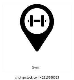 concepto de icono de gimnasio y ubicación