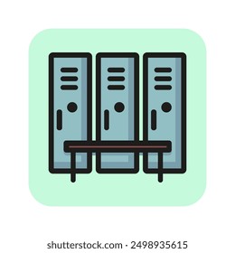 Gym lockers line icon. Compartment, bench, dressing. Safety concept. Can be used for topics like storage, changing room, security