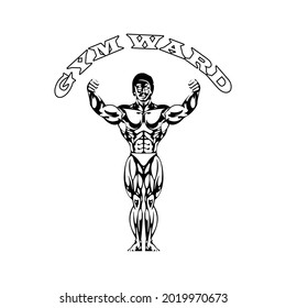 Gymnasium-Logo-Bodybuilder Mann an der Macht Pose