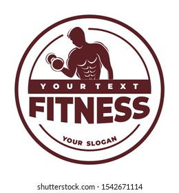 Gym logo. Classes in the gym, fitness. Dumbbell. Stamp icon.