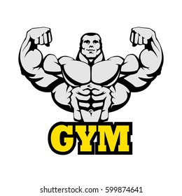 Gym Logo Design. Bodybuilding, Fitness, Powerlifting Club Vector Label. Black Outline, Yellow Text. EPS 10